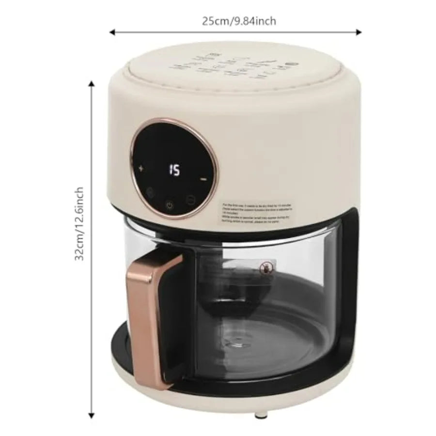 Transparent Glass Fry Bowl Air Fryer with 8 Preset Modes 31.5 Inch Power Cord Touchscreen Digital Display and Good Heat Dissipa