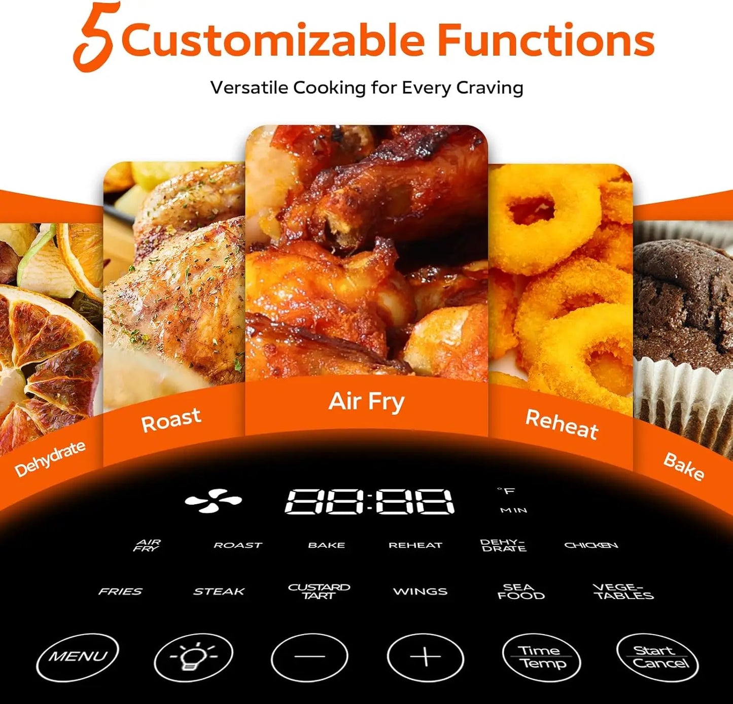 Air Fryer with Viewing Window 6QT,5-in-1 Multi-Function(Air Fry,Roast,Bake,Reheat,Dehydrate) plus 7 One-Touch Presets for Wings,