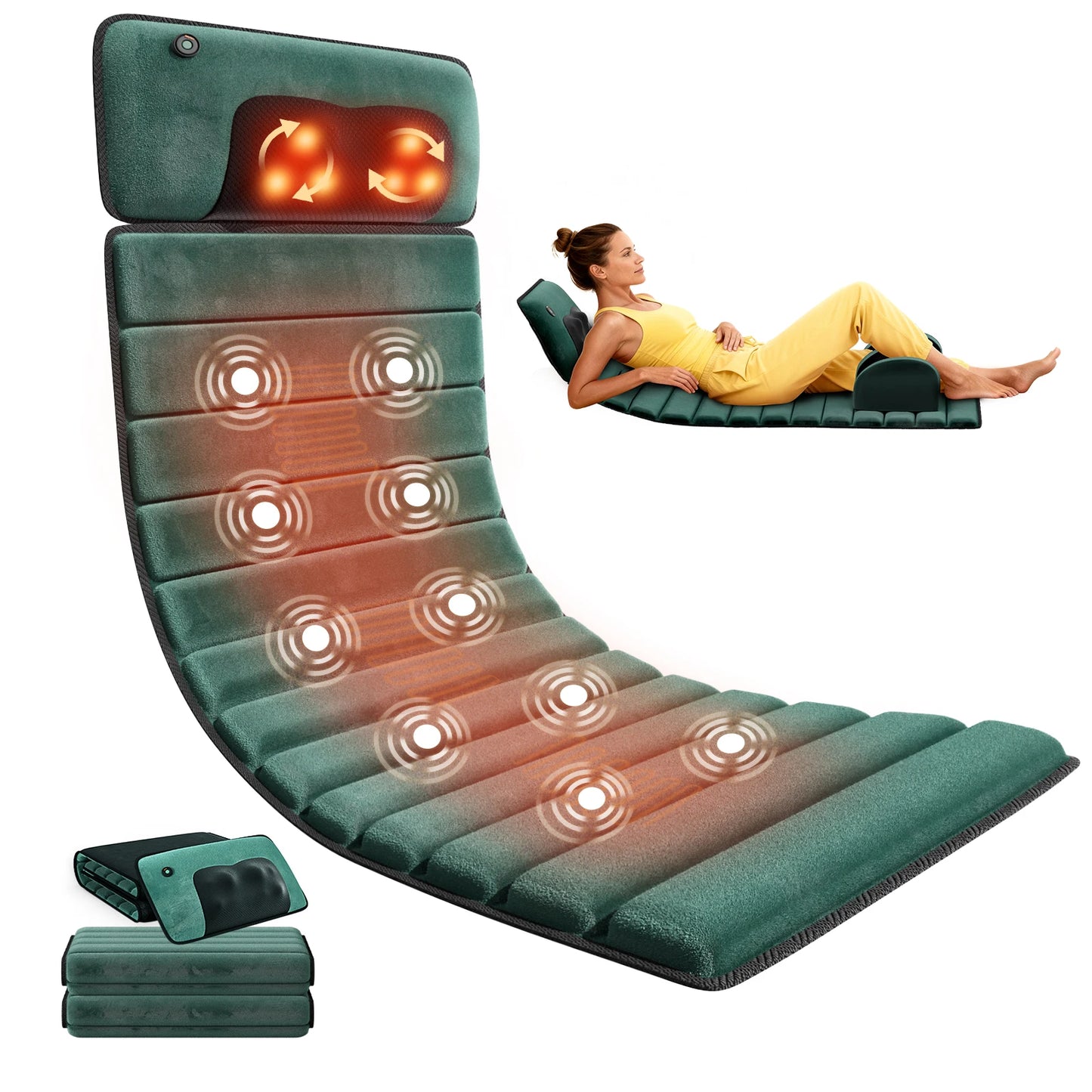 Full Body Massage Mat with Heat, Detachable Massager Pad Deep Tissue Pain Relief,10 Vibrating Motors and 9 Speed Settings Relax