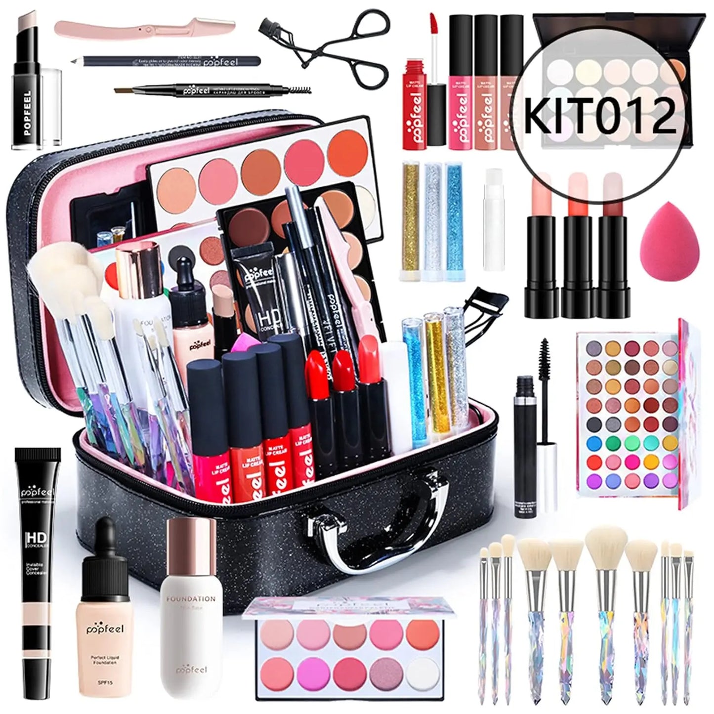 All-in-One Holiday Makeup Set with Eyeshadow, Lipstick, Concealer, Blush, Mascara & Foundation - Essential Starter Kit for Women