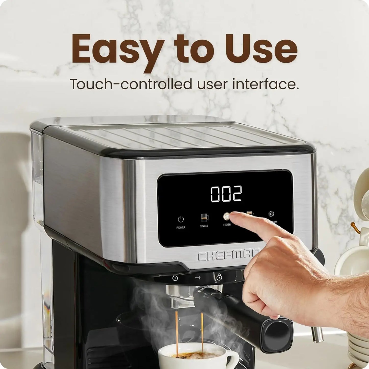 15-Bar Digital Espresso Machine with Steam Wand for Lattes, Compact Design and Removable Water Tank