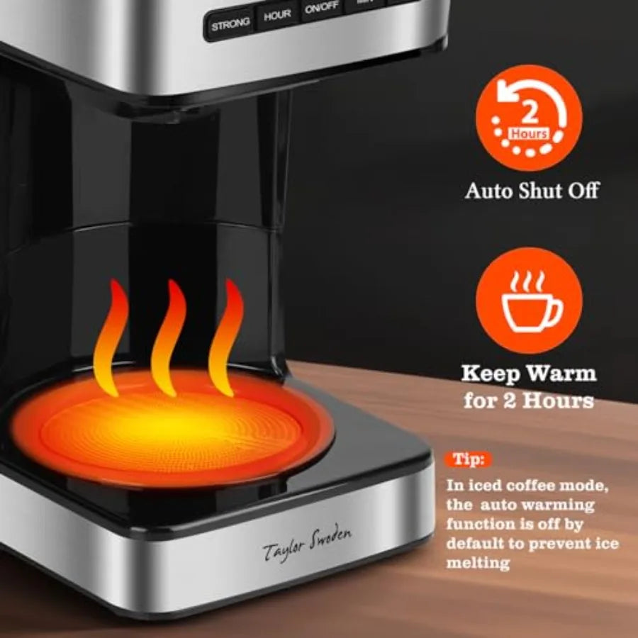 Programmable 12 Cup Coffee Maker for Home/Office Black Stainless Steel Drip Coffee Machine with 4 Brew Strength LED Display 24H