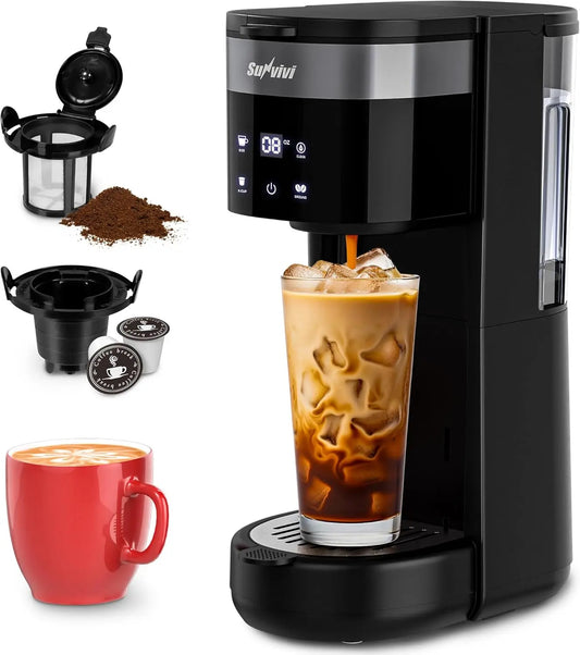 Iced Coffee Maker, Single Serve Coffee Maker with 3 Brewing Options for K Cup Pod or Ground Coffee, 30oz Removable Water Reservo
