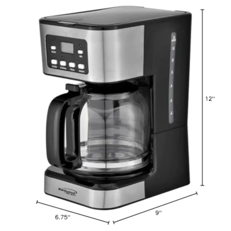 12-Cup Digital Coffee Maker for Home Office Use Black Stainless Steel Energy Efficient with Auto Shut-Off and Programmable Time